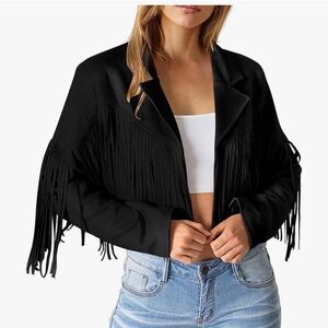 Black fringe suede jacket